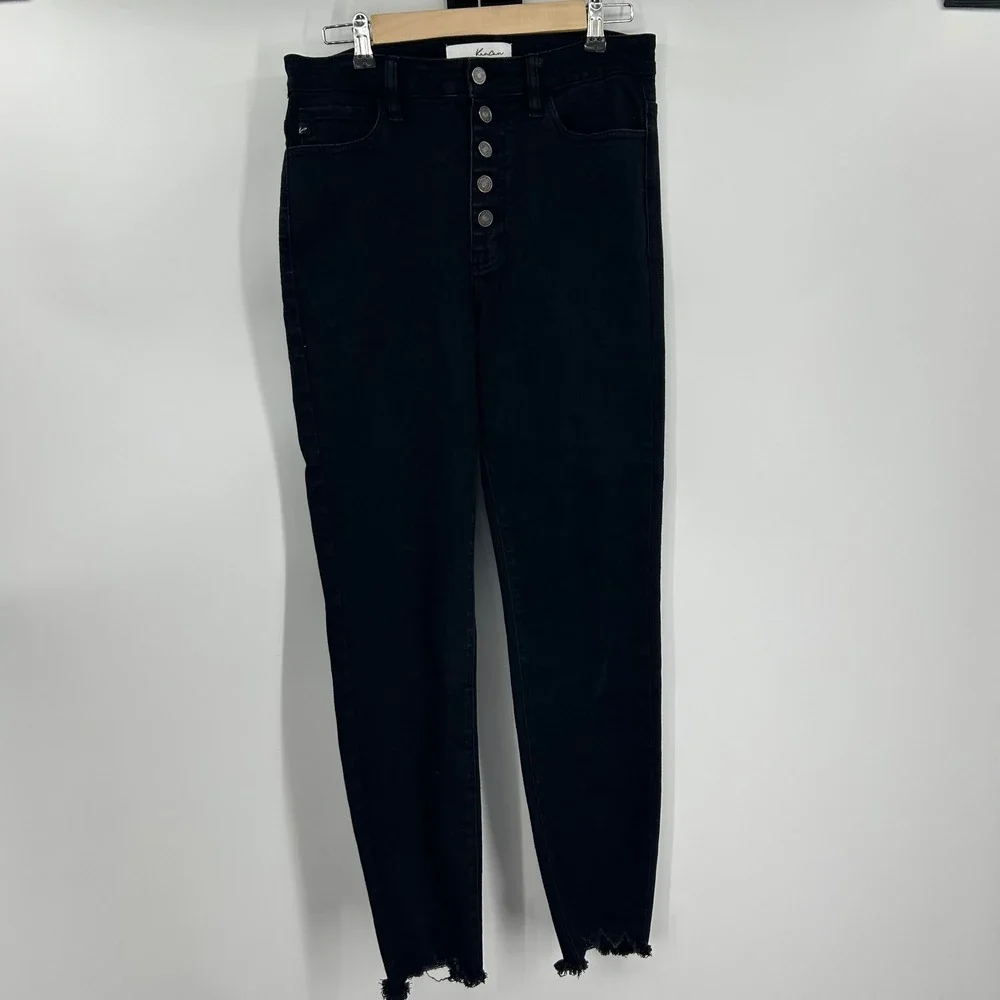 KanCan Womens High Rise Button Fly Skinny Jeans Black Raw Hem KC7273BK Size 9/28